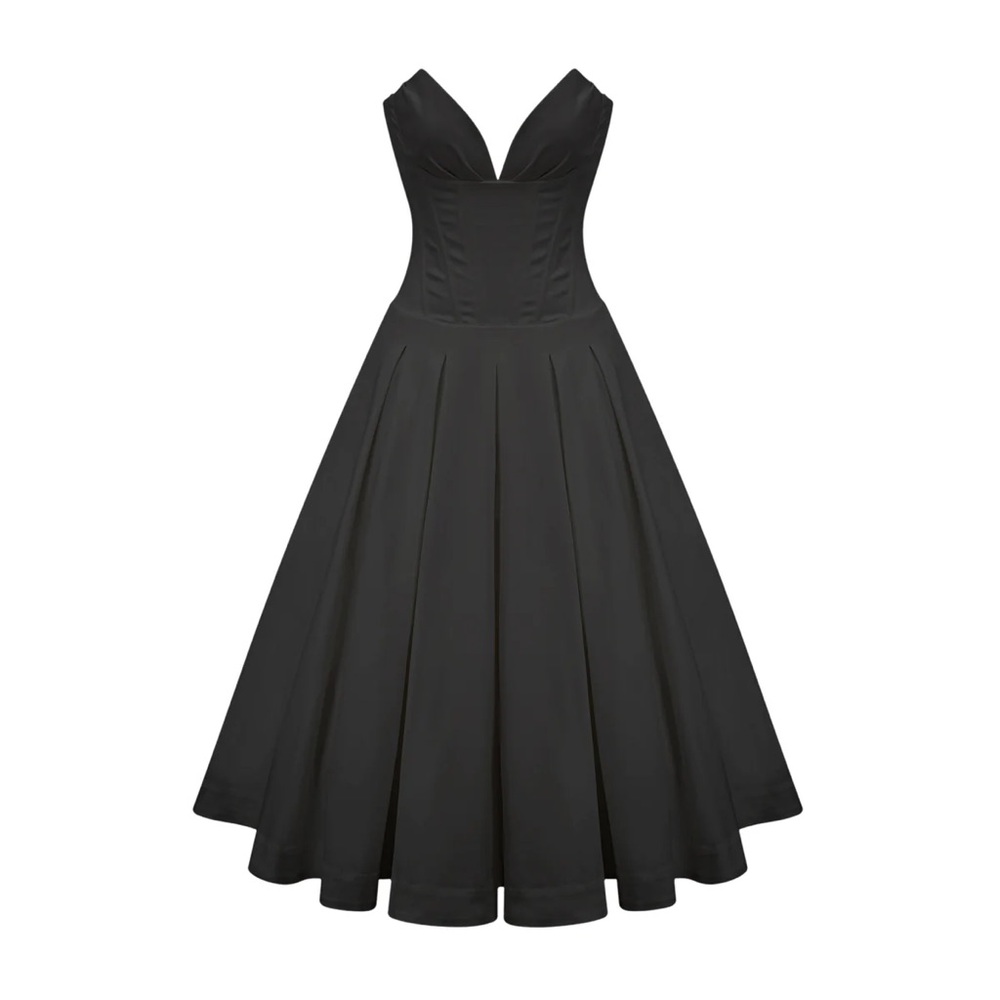 Katherine Black Off-Shoulder Corset Midi Dress